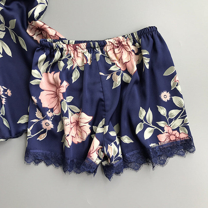 Floral Two-Piece Lace-Trim Nightwear Set