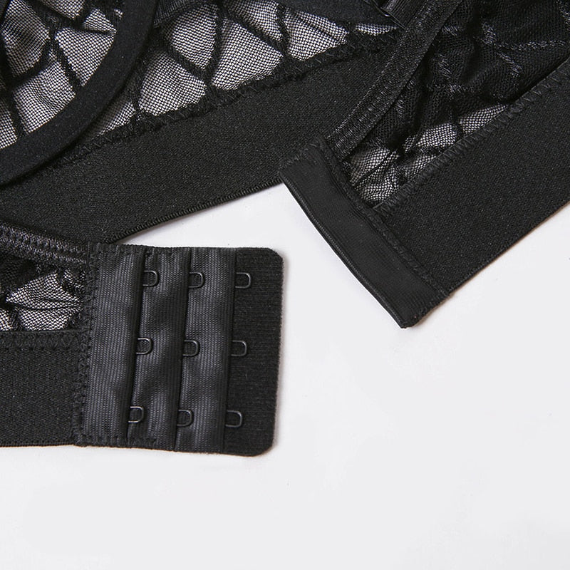 Strappy Bra Thong and Garter Belt Set