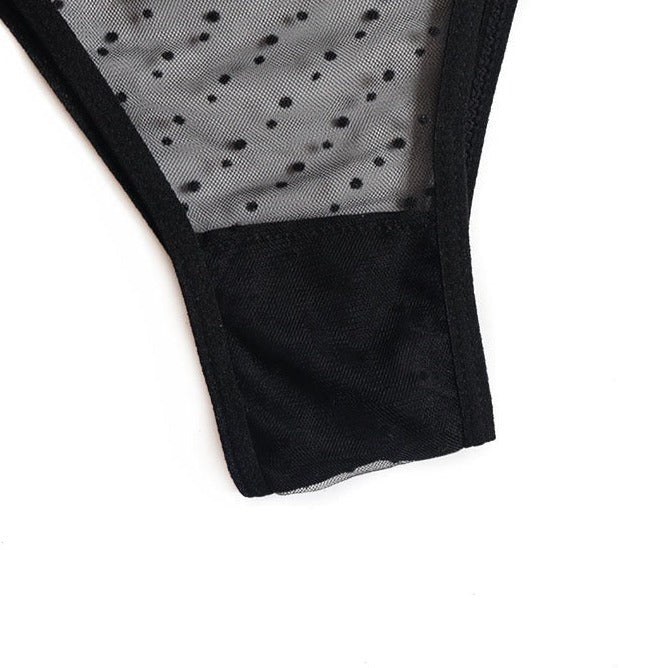 Polka Dot Mesh Lace-Strap Bra and Panties Set