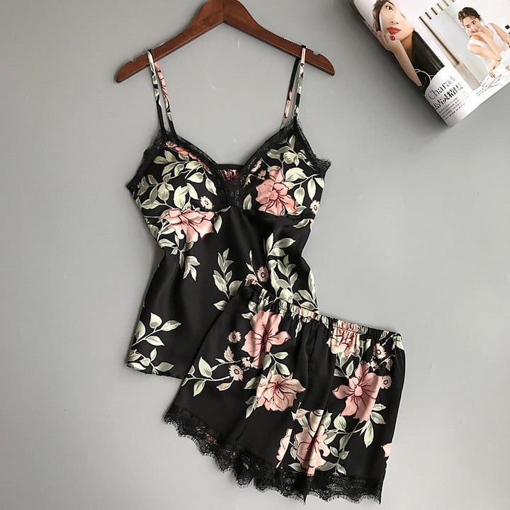Floral Two-Piece Lace-Trim Nightwear Set