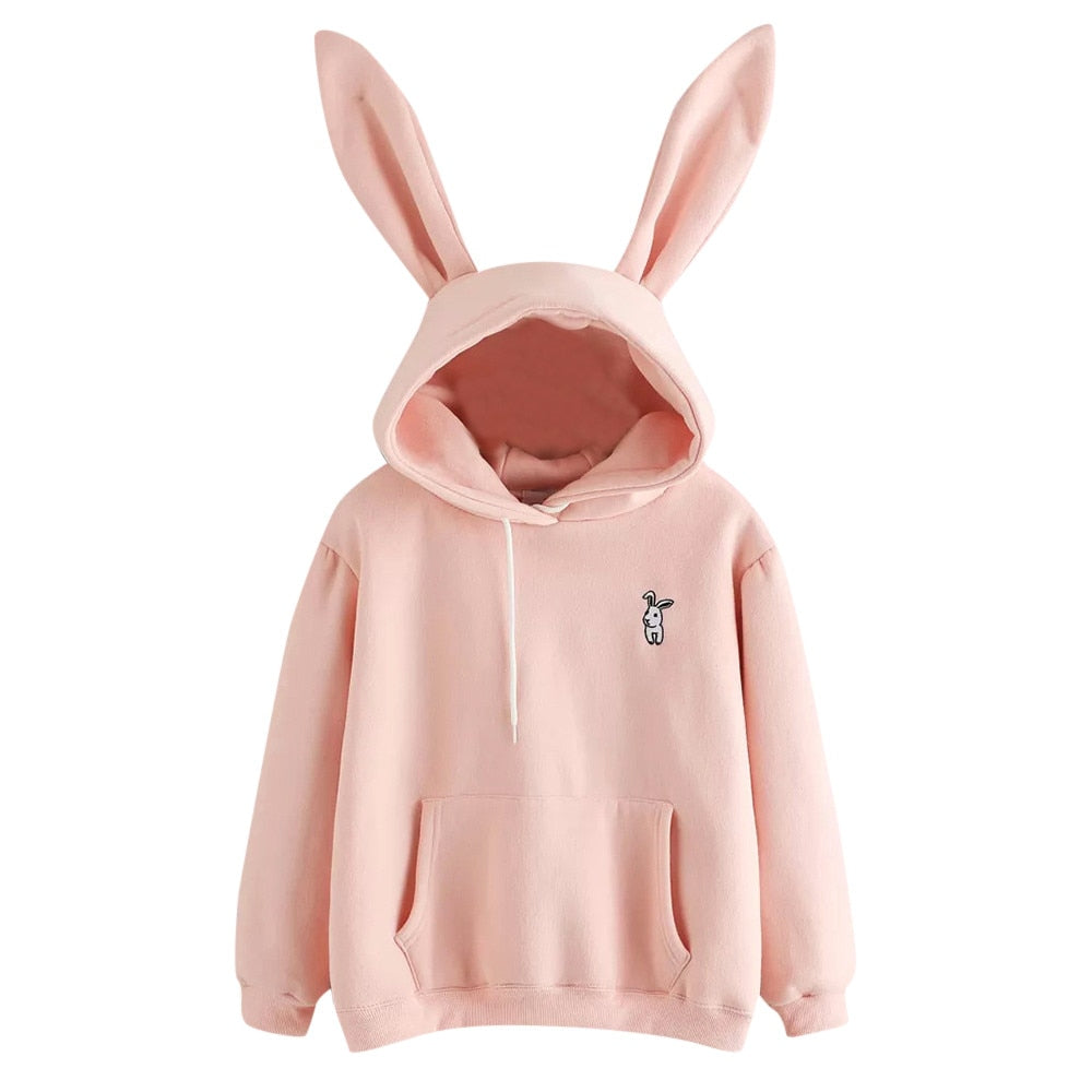 Embroidered Hood Drawstring Sweatshirt with Ears