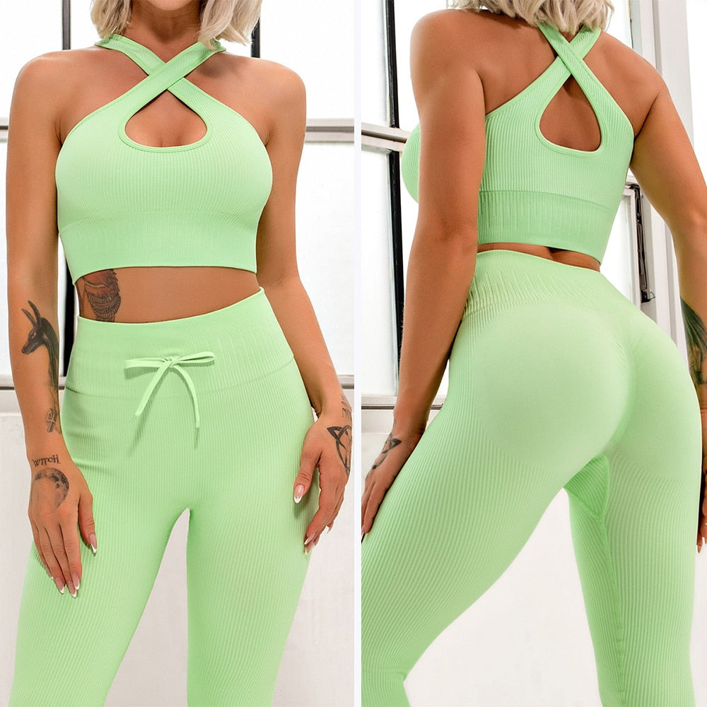 Ribbed Sports Set Polyester Quick-Dry Breathable