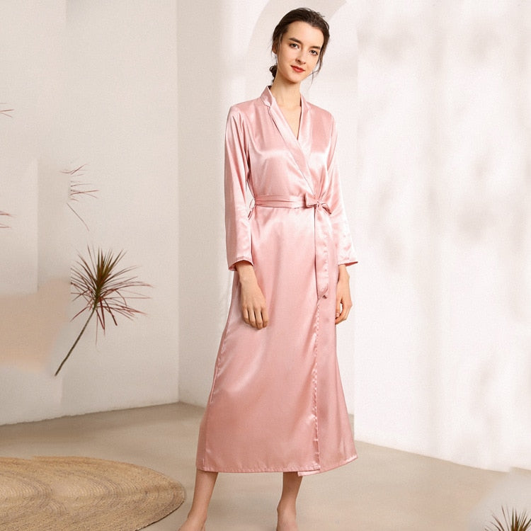 Long Satin Comfort Robe Viscose Spandex Blend