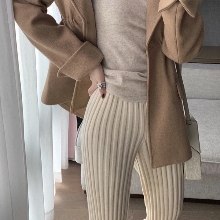 Ribbed Knit Straight-Leg Relaxed Pants