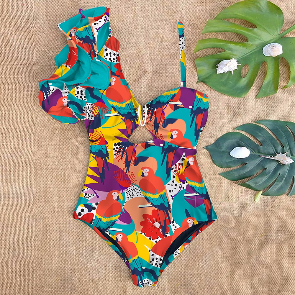 One-Piece Swimsuit Decorative Shoulder
