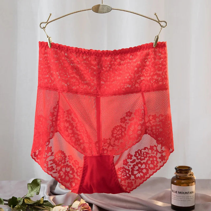 High-Waist Stretch Mesh Lace Plus-Size Panties