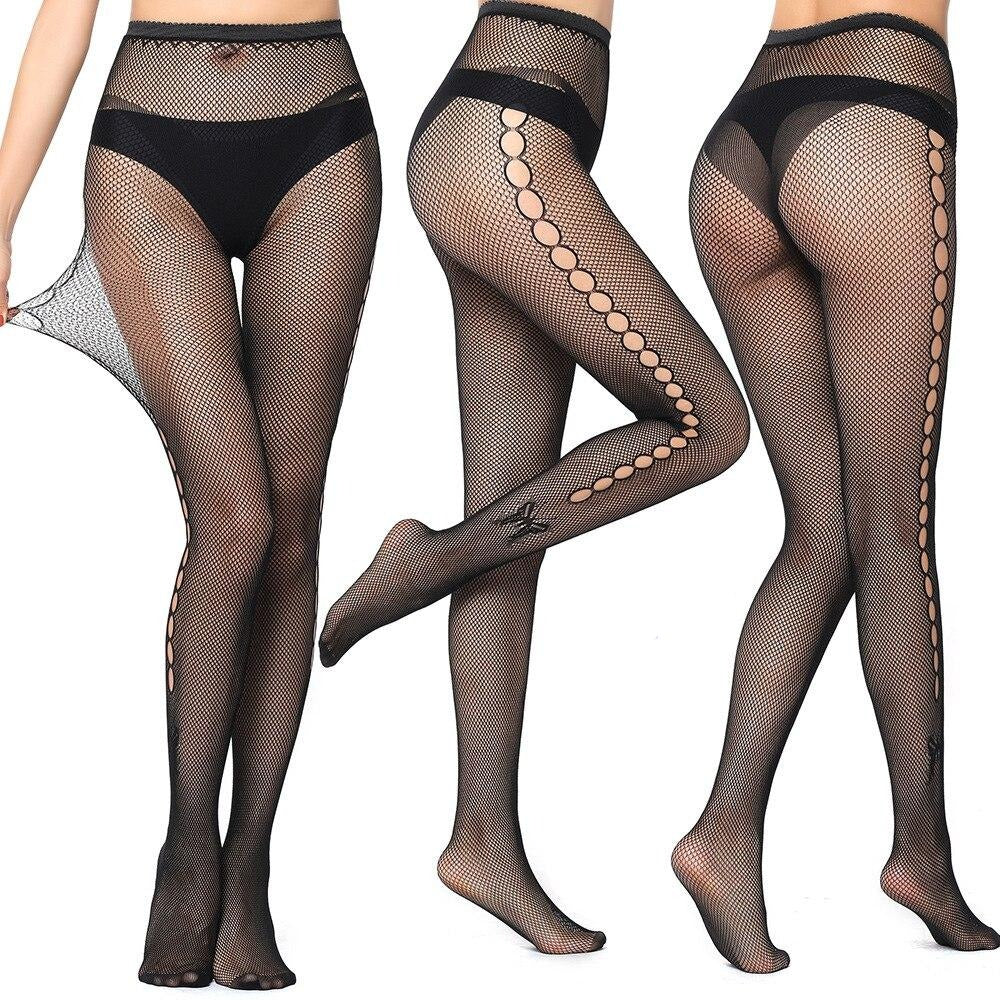 Black Butterfly Print Nylon Tights