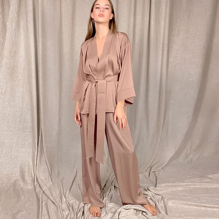 Long Satin Shirt and Pants Pyjama Set