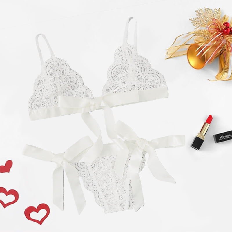 Lace Ribbon-Detail Lingerie Set