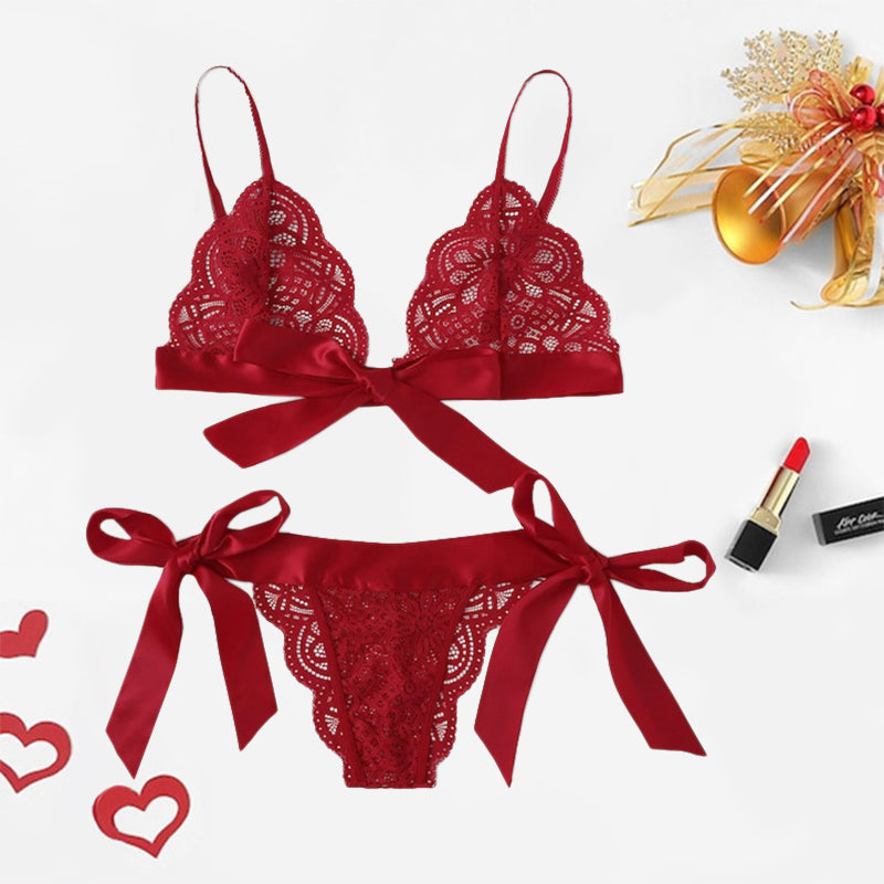 Lace Ribbon-Detail Lingerie Set