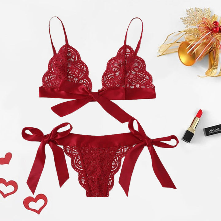 Lace Ribbon-Detail Lingerie Set