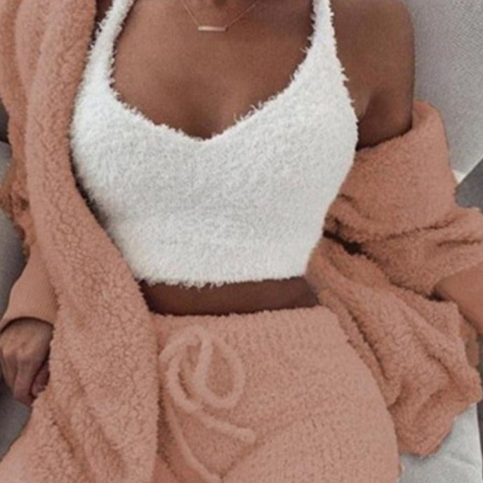 3-Piece Knit Sweatshirt Top and Shorts Set