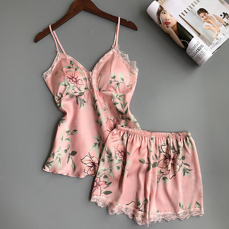 Floral Two-Piece Lace-Trim Nightwear Set