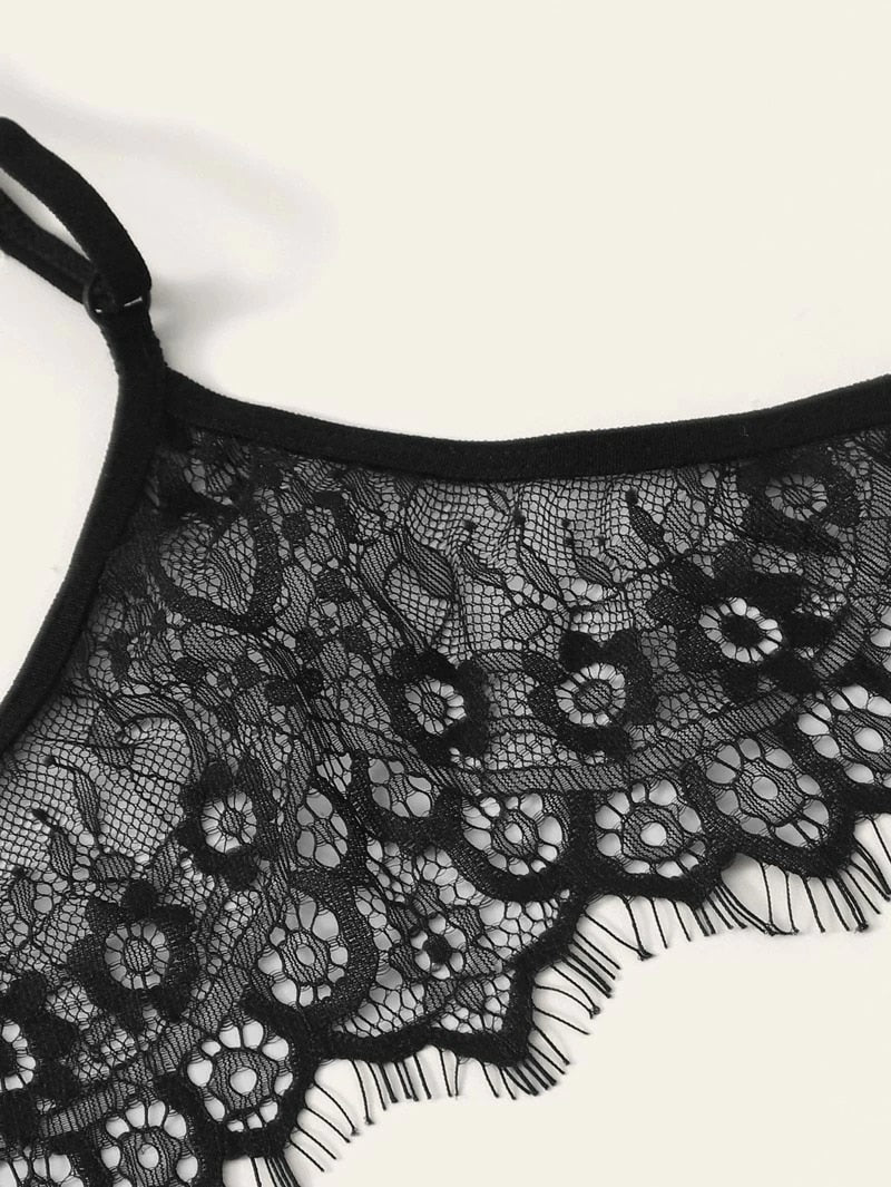 Lace Bra with Choker and Open-Crotch Panties Set