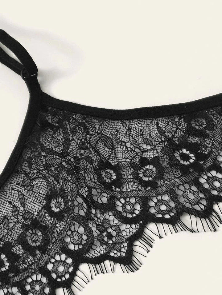 Lace Bra with Choker and Open-Crotch Panties Set