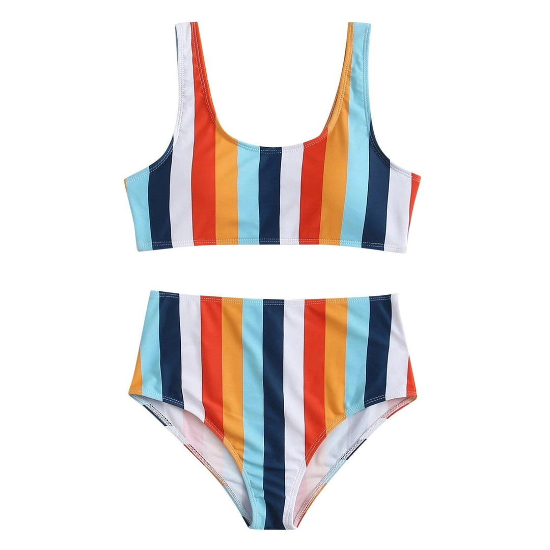 High-Waist Two-Piece Swimsuit Vertical Straps