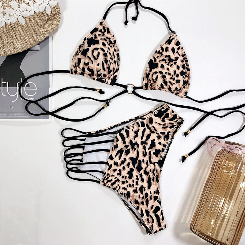 Cut-Out Multi-Pattern Two-Piece Swimsuit