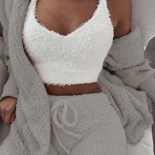 3-Piece Knit Sweatshirt Top and Shorts Set
