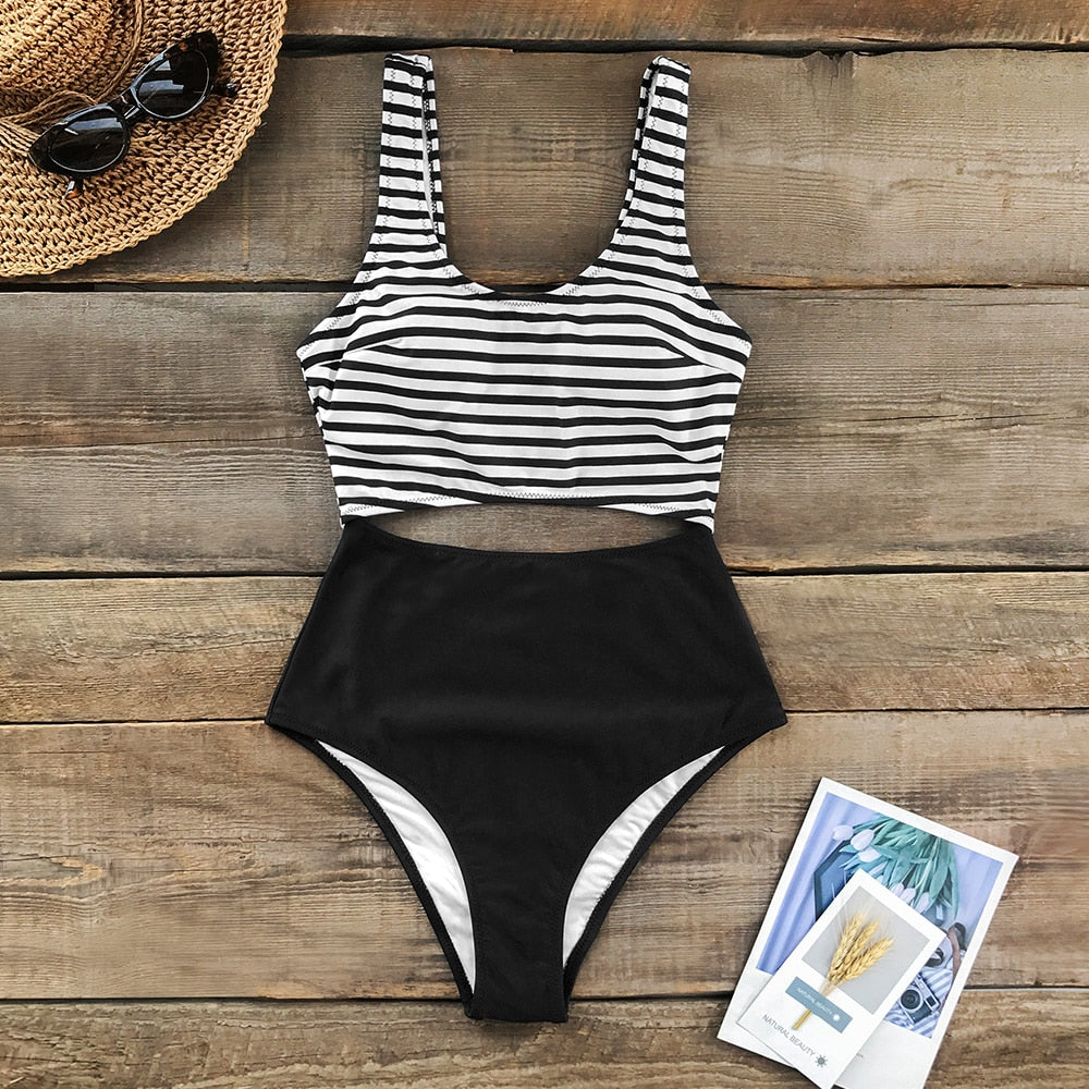 Striped Cut-Out One-Piece Swimsuit