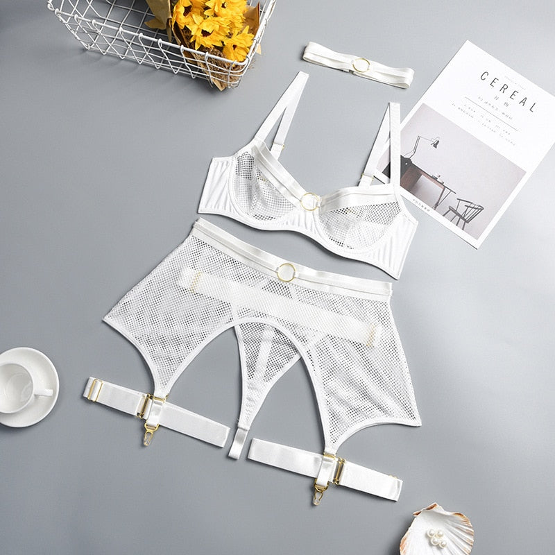 Bra Panties Garter Belt and Choker Evening Set