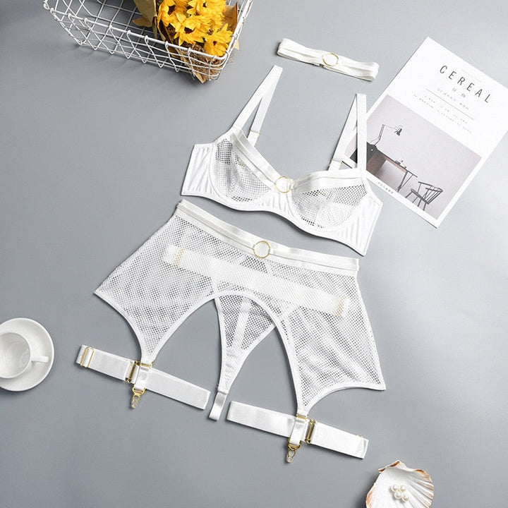 Bra Panties Garter Belt and Choker Evening Set