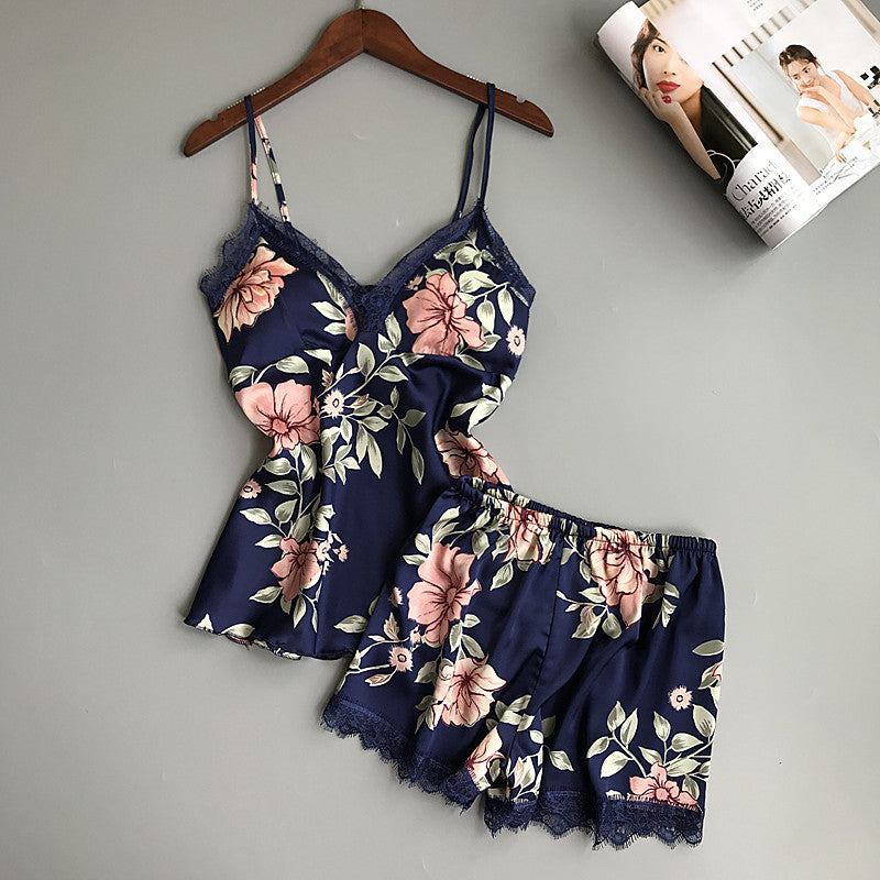 Floral Two-Piece Lace-Trim Nightwear Set