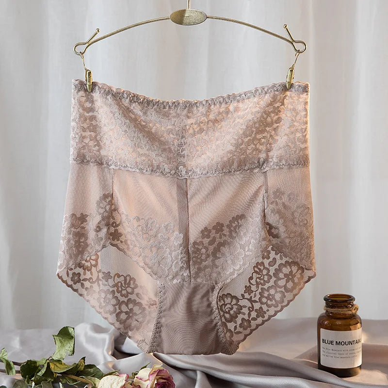 High-Waist Stretch Mesh Lace Plus-Size Panties