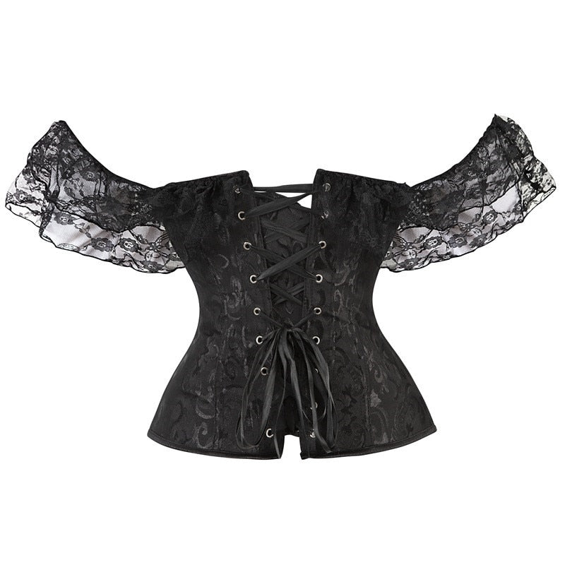 Off-Shoulder Lace-Trim Corset with Sleeves