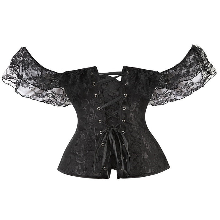 Off-Shoulder Lace-Trim Corset with Sleeves