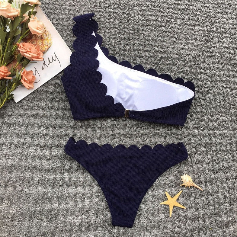 Front-Fastening Decorative-Trim Two-Piece Swimsuit