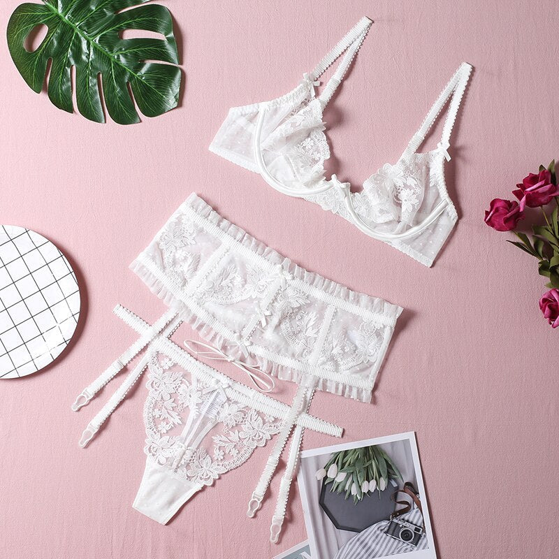 Lace-Trim Figure-Enhancing Lingerie Set
