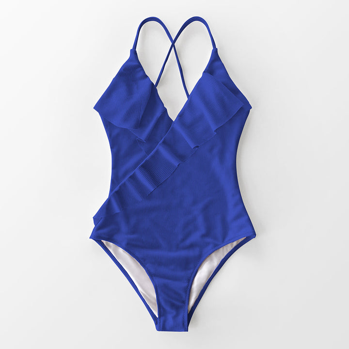 Ruffle-Strap Slim One-Piece Swimsuit Flattering