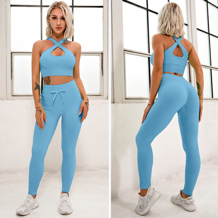 Ribbed Sports Set Polyester Quick-Dry Breathable