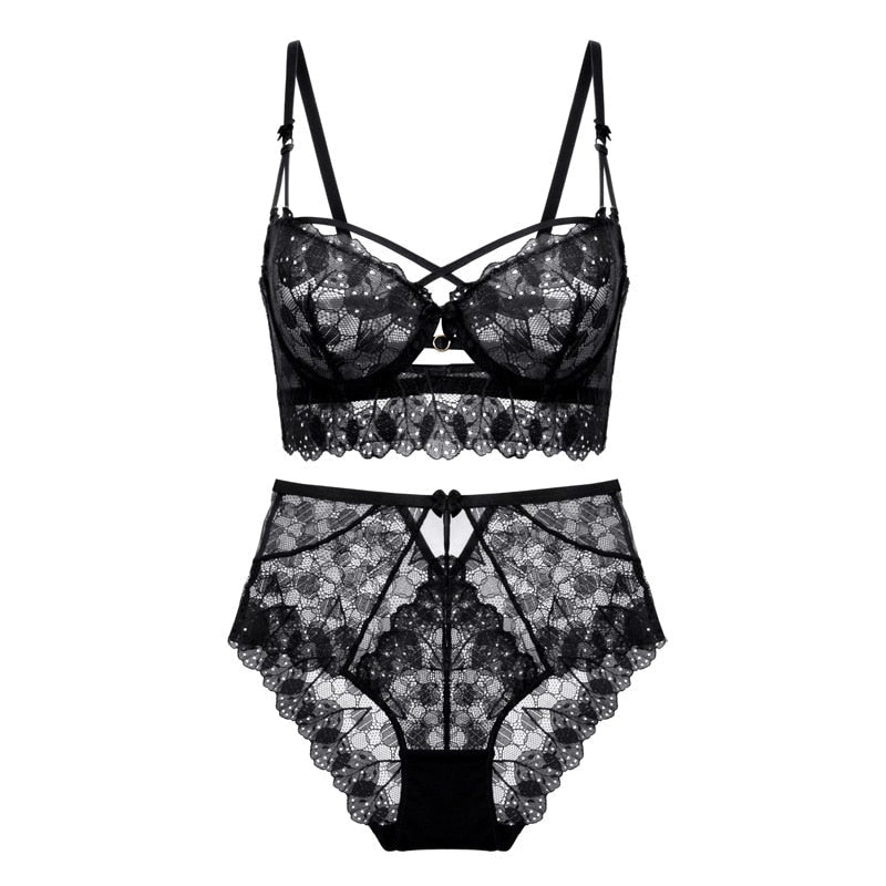 Lace Bralette and High-Waist Brief Set Adjustable