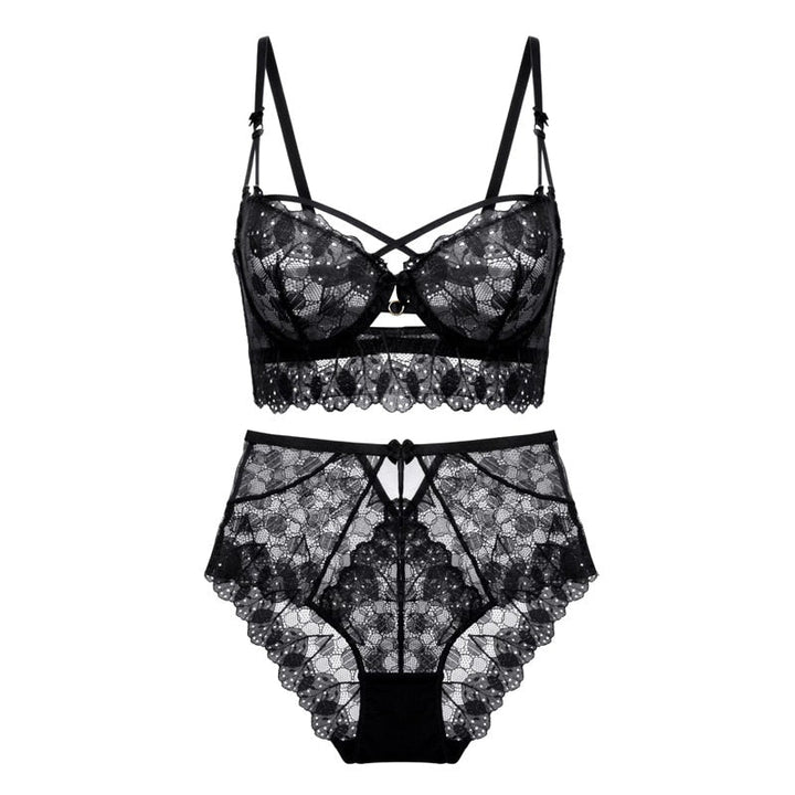 Lace Bralette and High-Waist Brief Set Adjustable