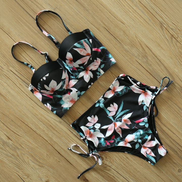 High-Waist Patterned Two-Piece Swimsuit