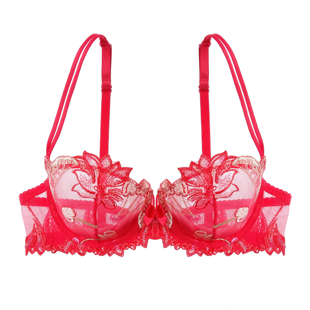 Mesh Floral Embroidered Adjustable Bra