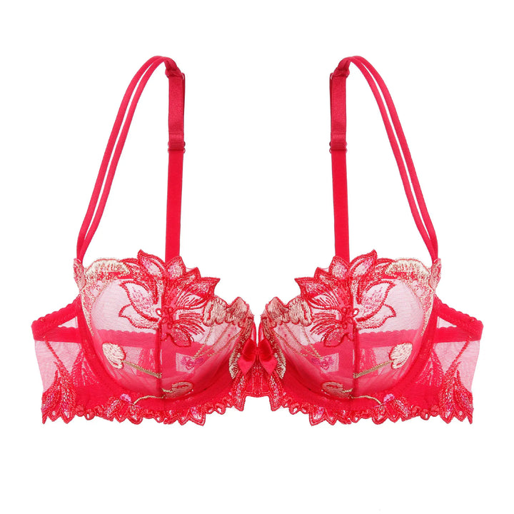 Mesh Floral Embroidered Adjustable Bra