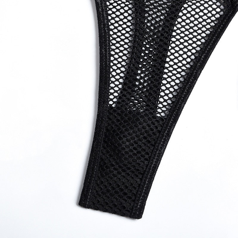 Strappy Mesh-Trim Bodysuit