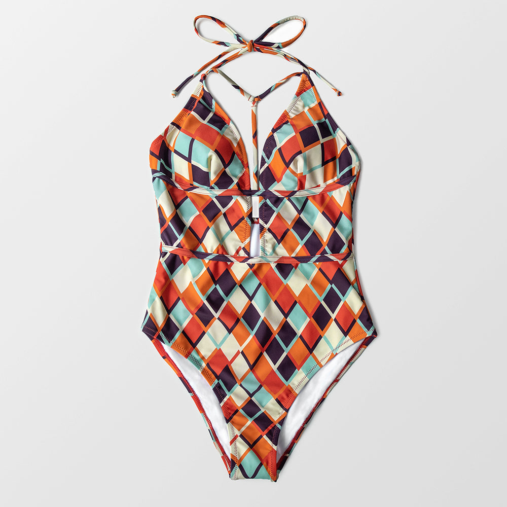 Figure-Enhancing One-Piece Swimsuit Decorative Straps