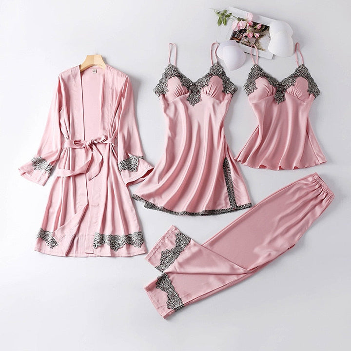 Satin Lace-Trim Pyjama Set