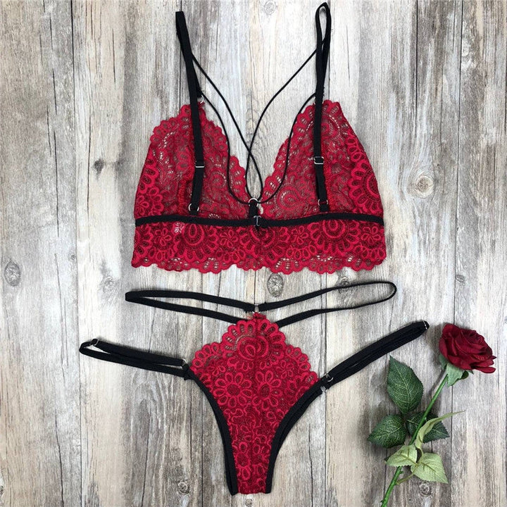 Strappy Lace Figure-Enhancing Lingerie Set