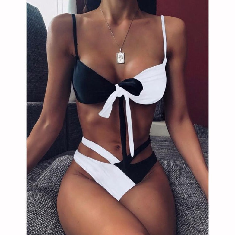 Cut-Out Multi-Pattern Two-Piece Swimsuit