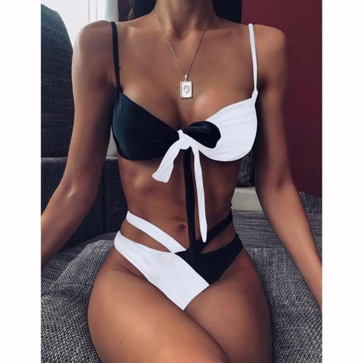 Cut-Out Multi-Pattern Two-Piece Swimsuit