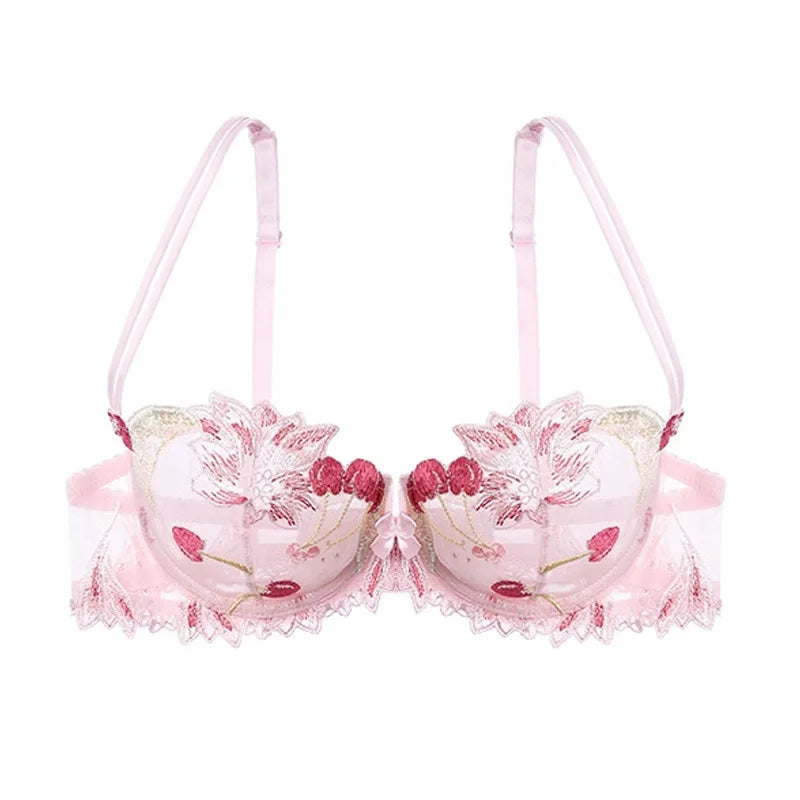 Mesh Floral Embroidered Adjustable Bra