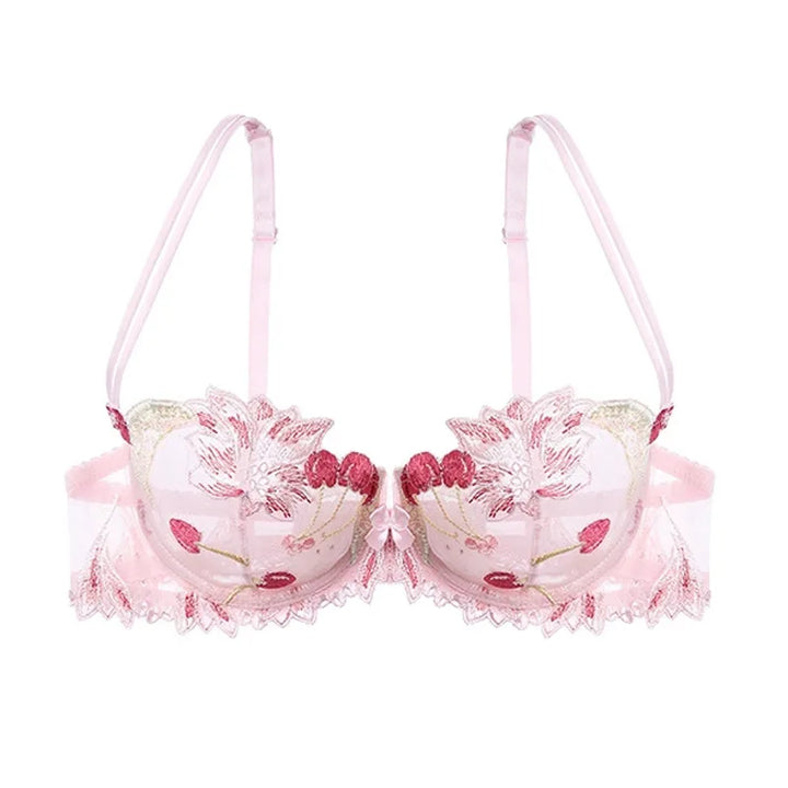Mesh Floral Embroidered Adjustable Bra