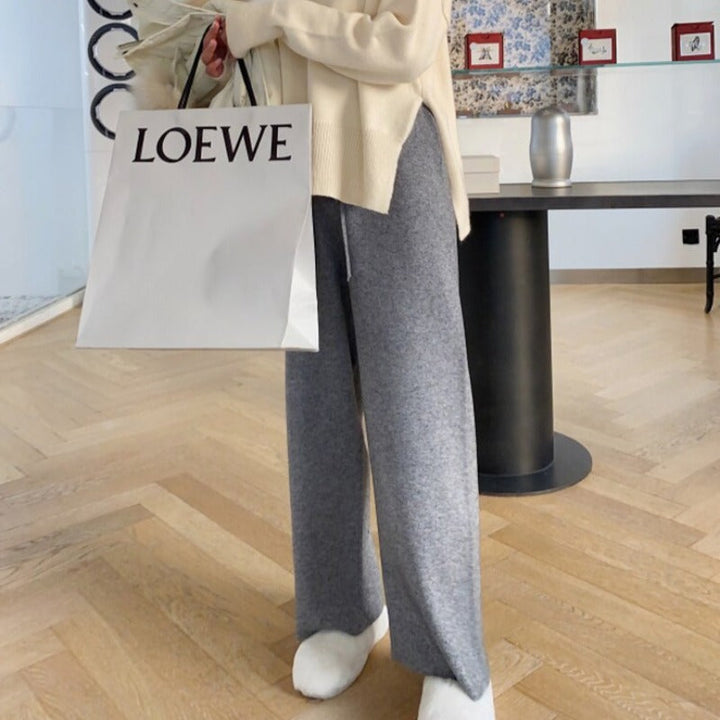 Straight-Leg Tie Belt Relaxed Pants Smooth Fabric