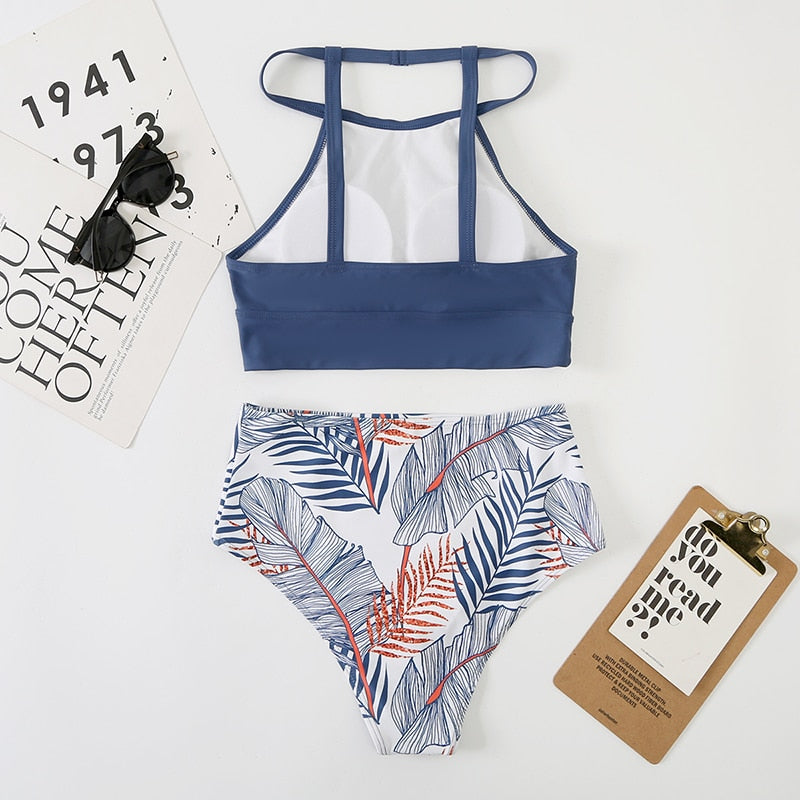 High-Waist Slim-Strap Bikini Two-Piece Swimsuit