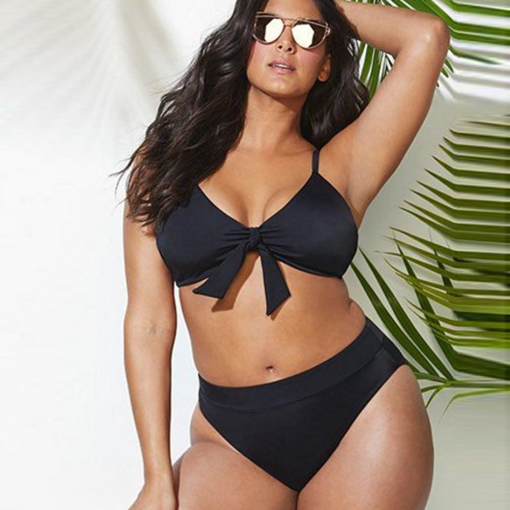 Plus Size Bow-Detail Adjustable Two-Piece Swimsuit