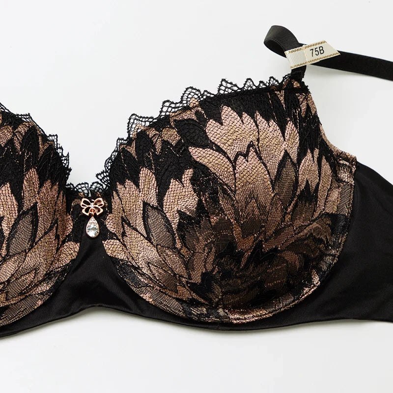 Embroidered Floral Full-Cup Bra and Brief Set